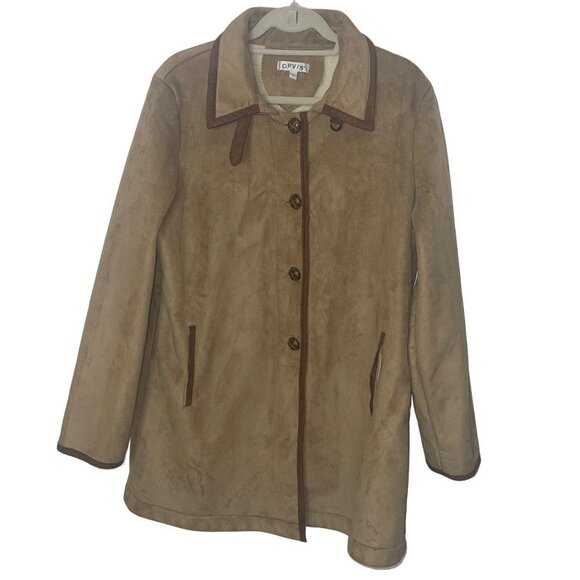 Orvis Womens Jacket Size Large Tan Faux Suede Leather Fleece Lined Winter - Picture 10 of 10